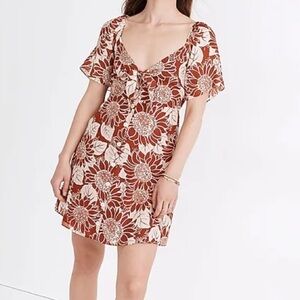 Silk Tie-Front Mini Dress in Sunflower Season